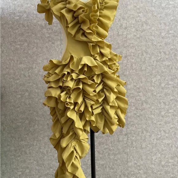 24hr SALE Olive Tired High Low Italian luxury Asymmetrical Dress Sexy Club Party - Picture 3 of 6